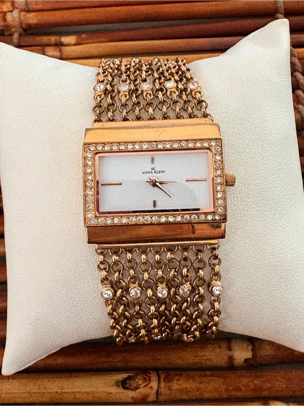 Anne Klein Rose Gold Crystal-Trim Chain Bracelet Watch 7”